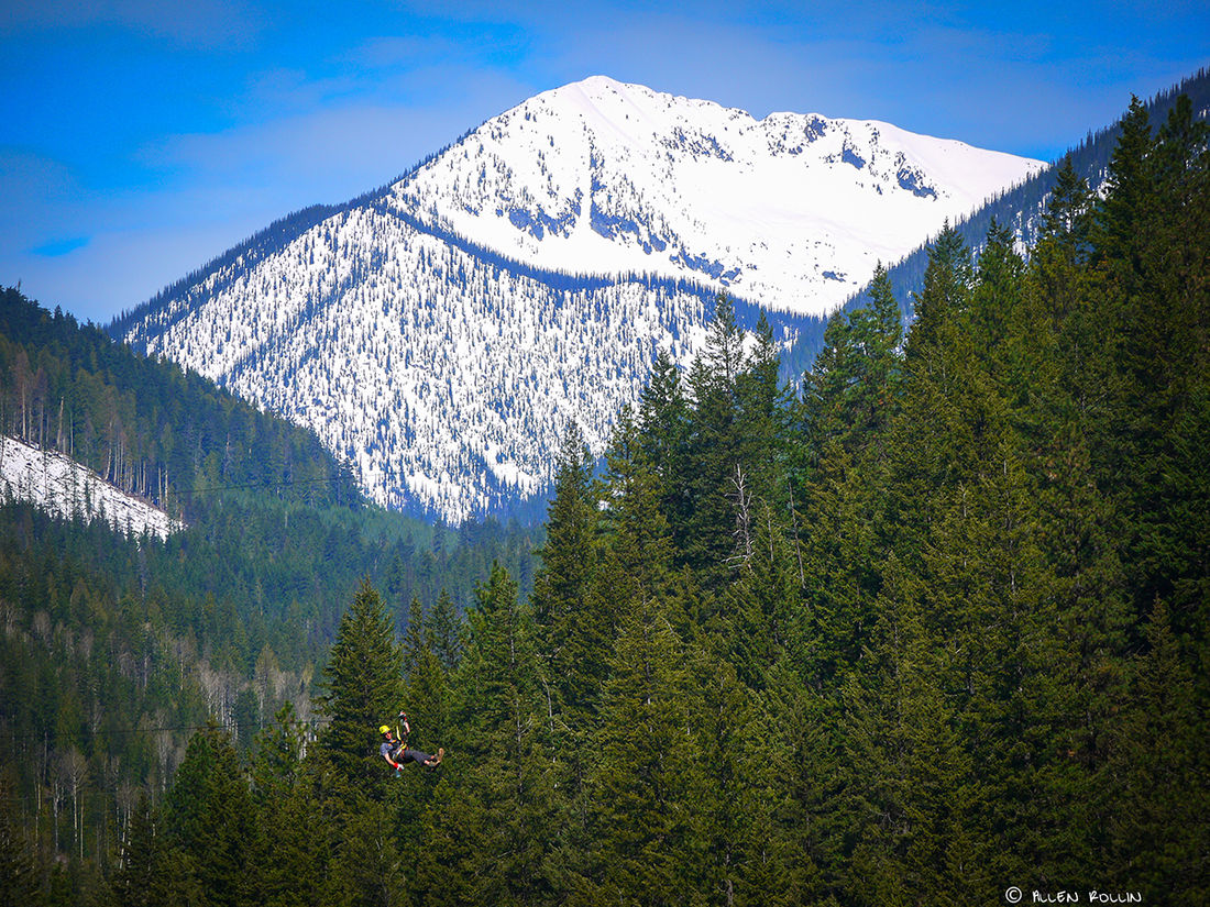 Early-season ziplining in BC gives guests a chance to see snow-packed mountains before they melt.